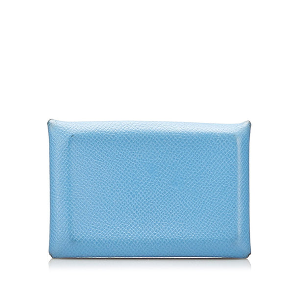 エルメス カルヴィ 二つ折り カードケース 名刺入れ ブルージーン ヴォーエプソン レディース HERMES 【中古】