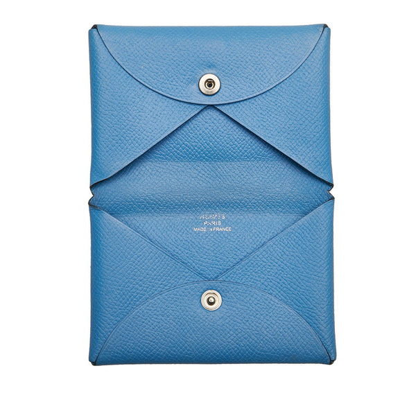 エルメス カルヴィ 二つ折り カードケース 名刺入れ ブルージーン ヴォーエプソン レディース HERMES 【中古】