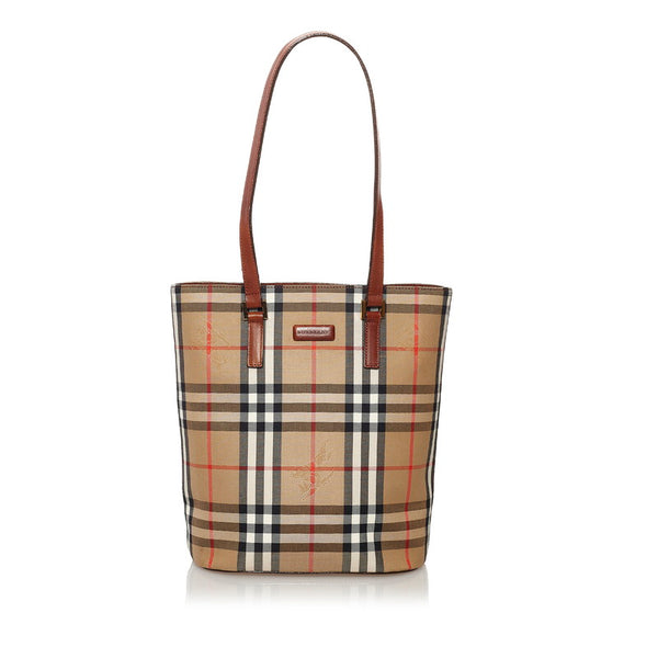 バーバリー ノバチェック シャドーホース トートバッグ ベージュ ブラック キャンバス レザー レディース BURBERRY 【中古】