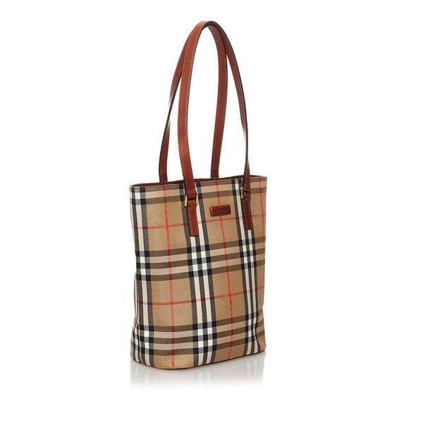 バーバリー ノバチェック シャドーホース トートバッグ ベージュ ブラック キャンバス レザー レディース BURBERRY 【中古】