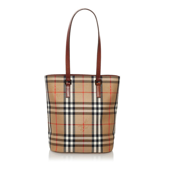 バーバリー ノバチェック シャドーホース トートバッグ ベージュ ブラック キャンバス レザー レディース BURBERRY 【中古】