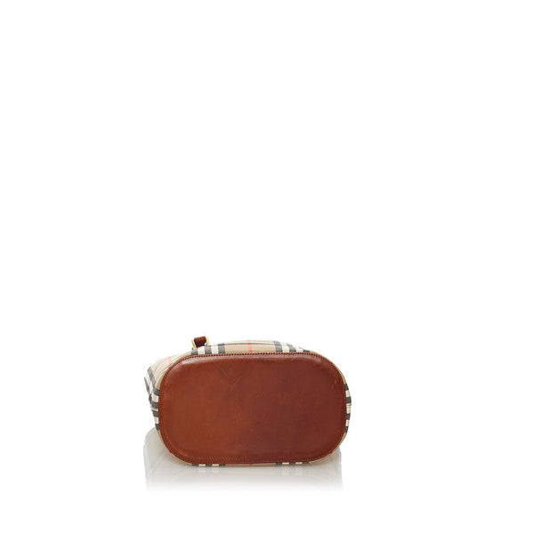 バーバリー ノバチェック シャドーホース トートバッグ ベージュ ブラック キャンバス レザー レディース BURBERRY 【中古】