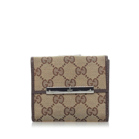 グッチ GGキャンバス 二つ折り財布 112716 ベージュ ブラウン キャンバス レザー レディース GUCCI 【中古】