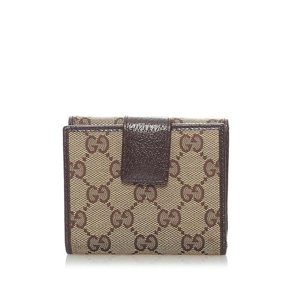グッチ GGキャンバス 二つ折り財布 112716 ベージュ ブラウン キャンバス レザー レディース GUCCI 【中古】