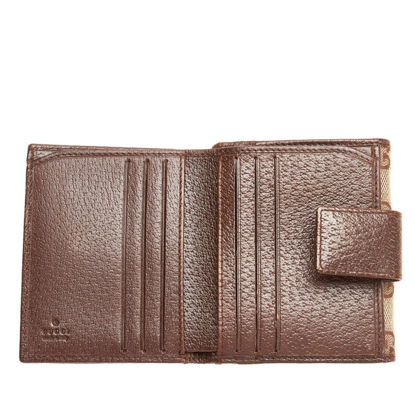 グッチ GGキャンバス 二つ折り財布 112716 ベージュ ブラウン キャンバス レザー レディース GUCCI 【中古】