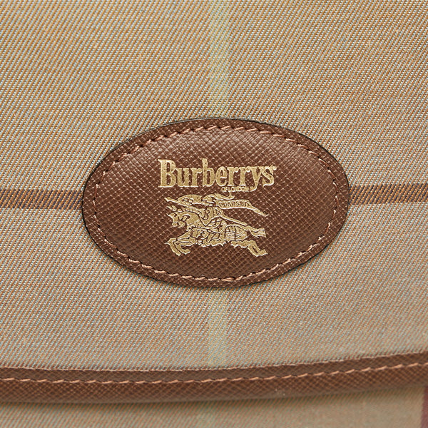 バーバリー チェック ドキュメントケース クラッチバッグ カーキ ブラウン キャンバス レザー メンズ BURBERRY 【中古】