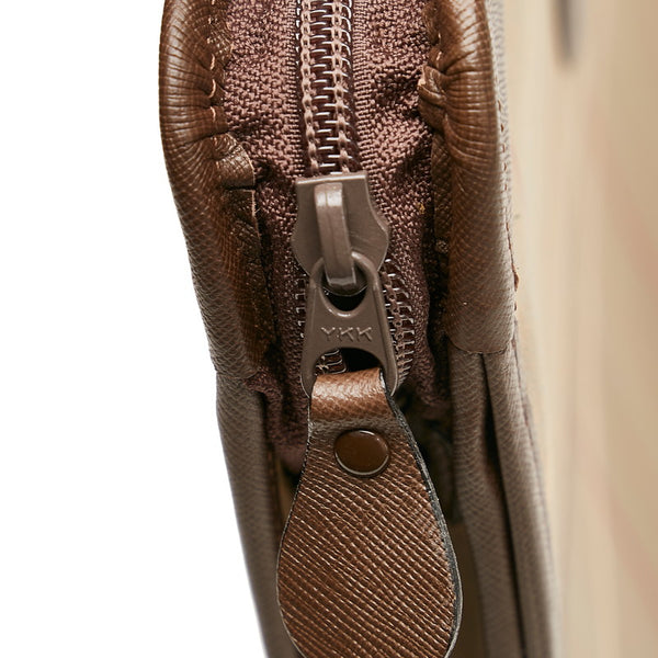 バーバリー チェック ドキュメントケース クラッチバッグ カーキ ブラウン キャンバス レザー メンズ BURBERRY 【中古】