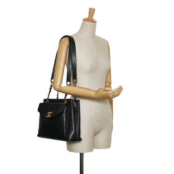 シャネル ココマーク チェーン ショルダーバッグ ブラック キャビアスキン レディース CHANEL 【中古】