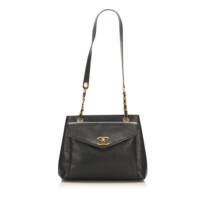 シャネル ココマーク チェーン ショルダーバッグ ブラック キャビアスキン レディース CHANEL 【中古】