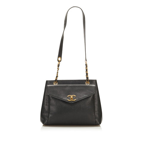 シャネル ココマーク チェーン ショルダーバッグ ブラック キャビアスキン レディース CHANEL 【中古】