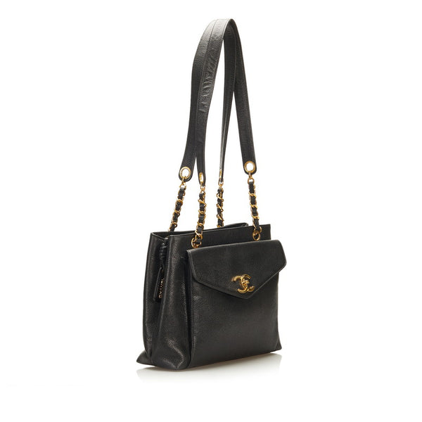 シャネル ココマーク チェーン ショルダーバッグ ブラック キャビアスキン レディース CHANEL 【中古】