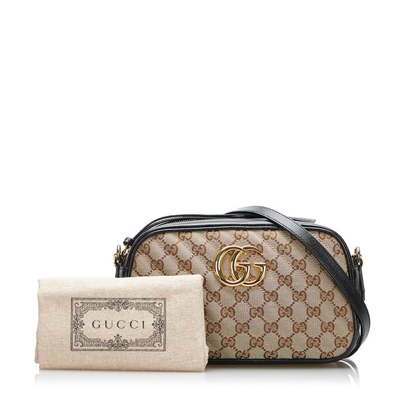 グッチ GGマーモント GGキャンバス チェーン ショルダーバッグ  447632 ベージュ ブラック キャンバス レザー レディース GUCCI 【中古】