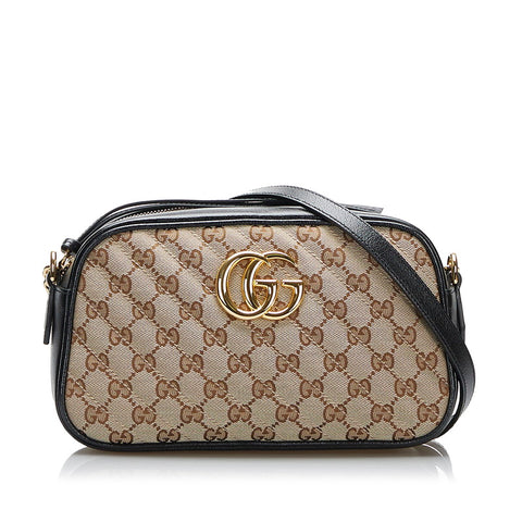 グッチ GGマーモント GGキャンバス チェーン ショルダーバッグ  447632 ベージュ ブラック キャンバス レザー レディース GUCCI 【中古】