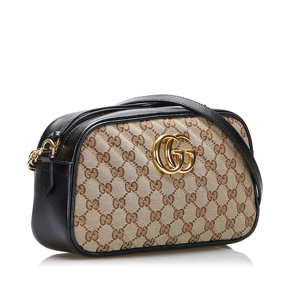 グッチ GGマーモント GGキャンバス チェーン ショルダーバッグ  447632 ベージュ ブラック キャンバス レザー レディース GUCCI 【中古】