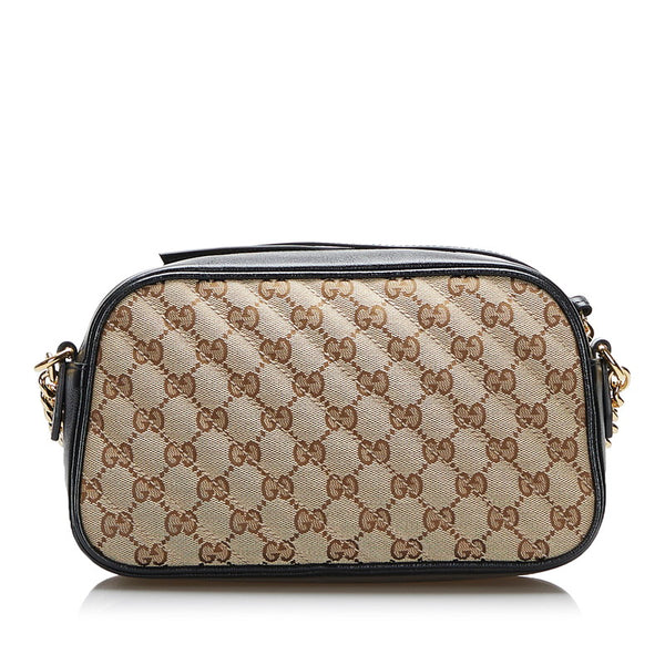 グッチ GGマーモント GGキャンバス チェーン ショルダーバッグ  447632 ベージュ ブラック キャンバス レザー レディース GUCCI 【中古】