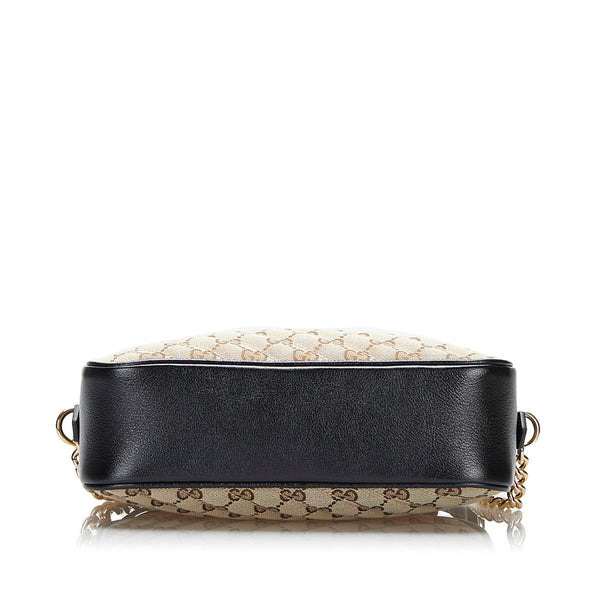 グッチ GGマーモント GGキャンバス チェーン ショルダーバッグ  447632 ベージュ ブラック キャンバス レザー レディース GUCCI 【中古】