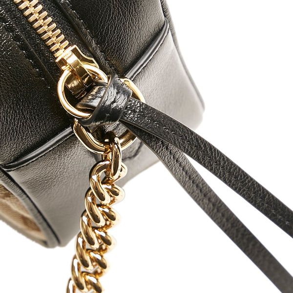 グッチ GGマーモント GGキャンバス チェーン ショルダーバッグ  447632 ベージュ ブラック キャンバス レザー レディース GUCCI 【中古】