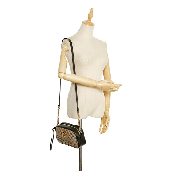 グッチ GGマーモント GGキャンバス チェーン ショルダーバッグ  447632 ベージュ ブラック キャンバス レザー レディース GUCCI 【中古】