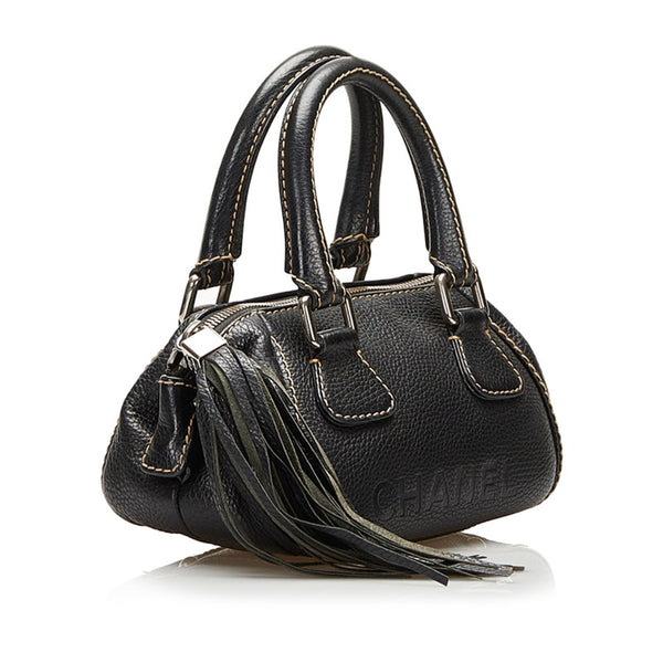 シャネル フリンジ ハンドバッグ ブラック レザー レディース CHANEL 【中古】