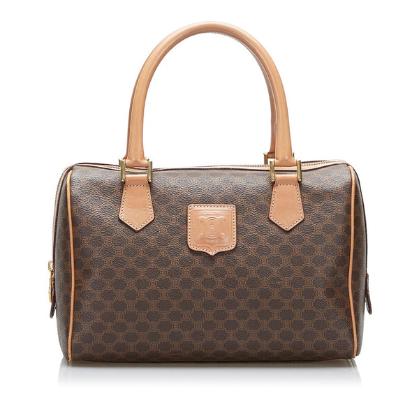 セリーヌ マカダム ミニボストン ハンドバッグ ショルダーバッグ 2WAY ブラウン PVC レザー レディース CELINE 【中古】