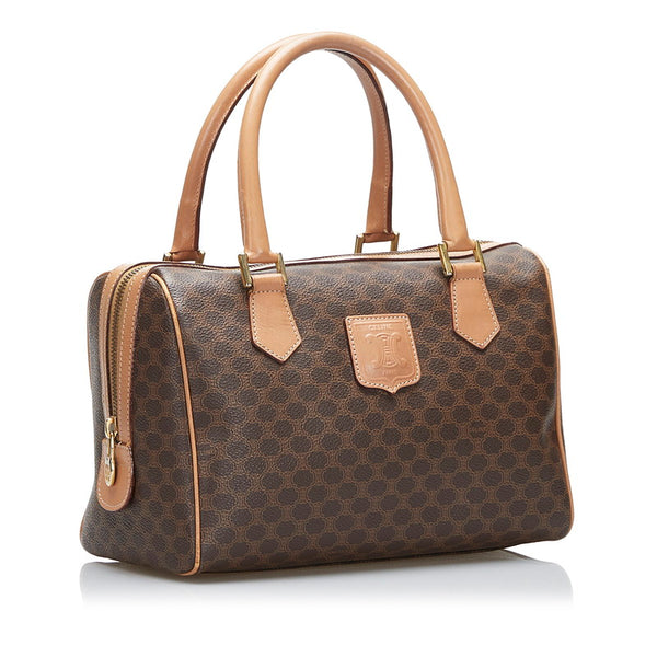 セリーヌ マカダム ミニボストン ハンドバッグ ショルダーバッグ 2WAY ブラウン PVC レザー レディース CELINE 【中古】