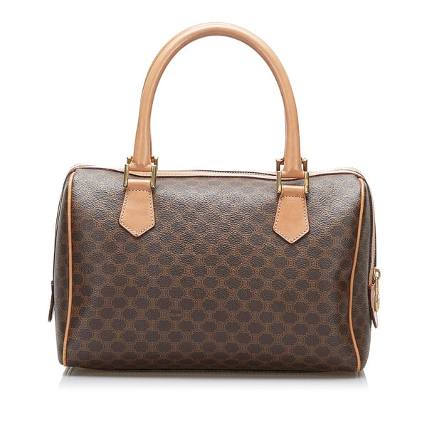 セリーヌ マカダム ミニボストン ハンドバッグ ショルダーバッグ 2WAY ブラウン PVC レザー レディース CELINE 【中古】