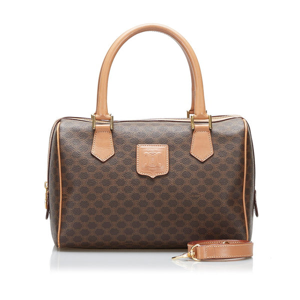 セリーヌ マカダム ミニボストン ハンドバッグ ショルダーバッグ 2WAY ブラウン PVC レザー レディース CELINE 【中古】