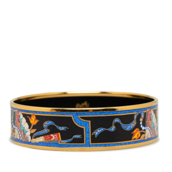 エルメス エマイユ 扇子 バングル ゴールド ブルー メッキ レディース HERMES 【中古】