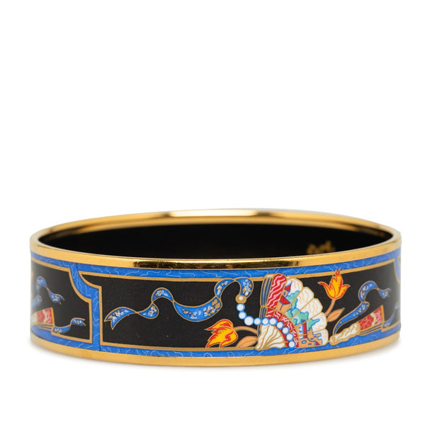 エルメス エマイユ 扇子 バングル ゴールド ブルー メッキ レディース HERMES 【中古】