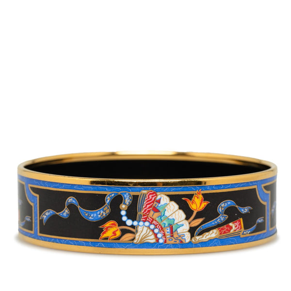 エルメス エマイユ 扇子 バングル ゴールド ブルー メッキ レディース HERMES 【中古】
