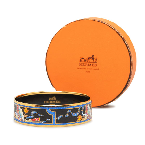 エルメス エマイユ 扇子 バングル ゴールド ブルー メッキ レディース HERMES 【中古】