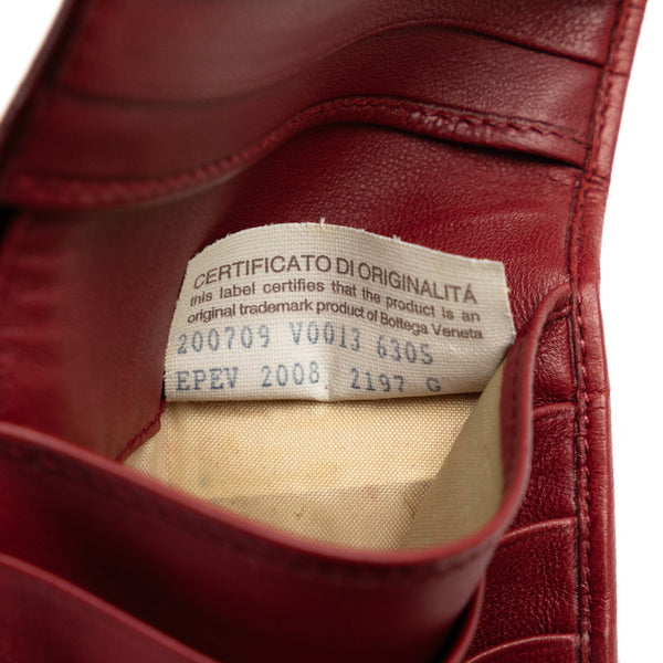 ボッテガヴェネタ イントレチャート 二つ折り財布 長財布 レッド レザー レディース BOTTEGAVENETA 【中古】