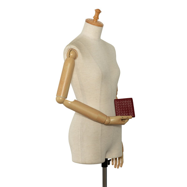 ボッテガヴェネタ イントレチャート 二つ折り財布 長財布 レッド レザー レディース BOTTEGAVENETA 【中古】