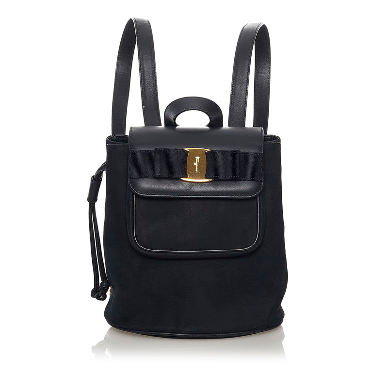 サルヴァトーレフェラガモ ヴァラリボン リュック バックパック AQ-21 6254 ブラック スウェード レザー レディース Salvatore Ferragamo 【中古】