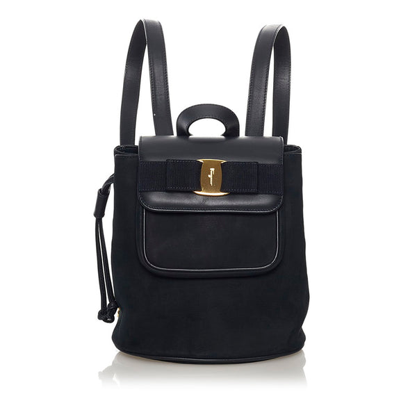 サルヴァトーレフェラガモ ヴァラリボン リュック バックパック AQ-21 6254 ブラック スウェード レザー レディース Salvatore Ferragamo 【中古】