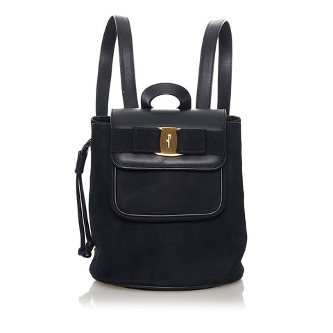 サルヴァトーレフェラガモ ヴァラリボン リュック バックパック AQ-21 6254 ブラック スウェード レザー レディース Salvatore Ferragamo 【中古】