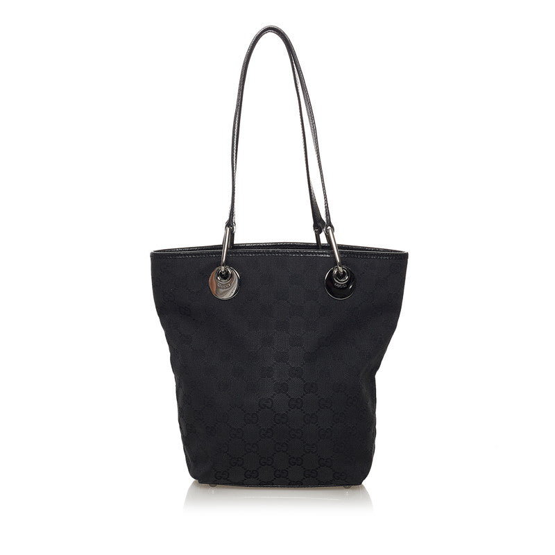 グッチ GGキャンバス トートバッグ 120840 ブラック キャンバス レザー レディース GUCCI 【中古】