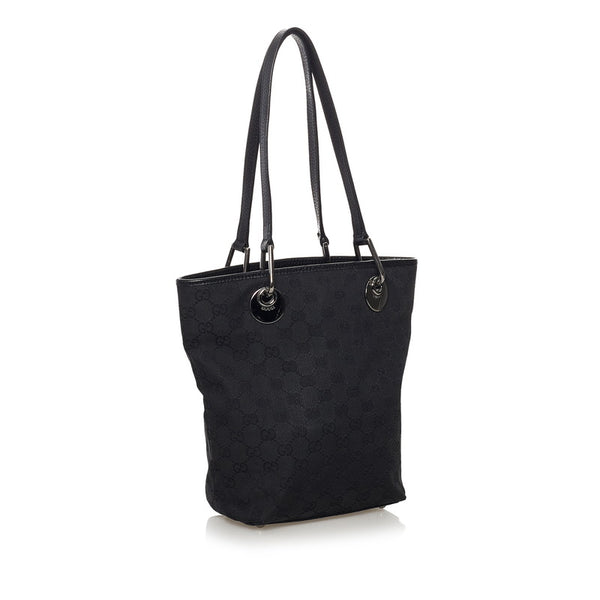 グッチ GGキャンバス トートバッグ 120840 ブラック キャンバス レザー レディース GUCCI 【中古】