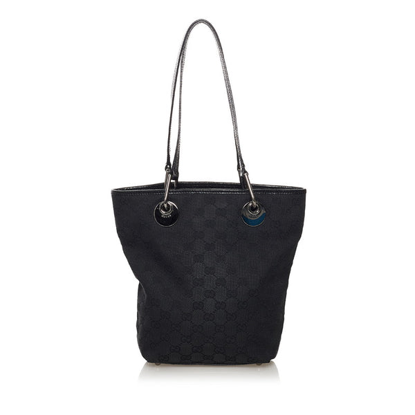 グッチ GGキャンバス トートバッグ 120840 ブラック キャンバス レザー レディース GUCCI 【中古】